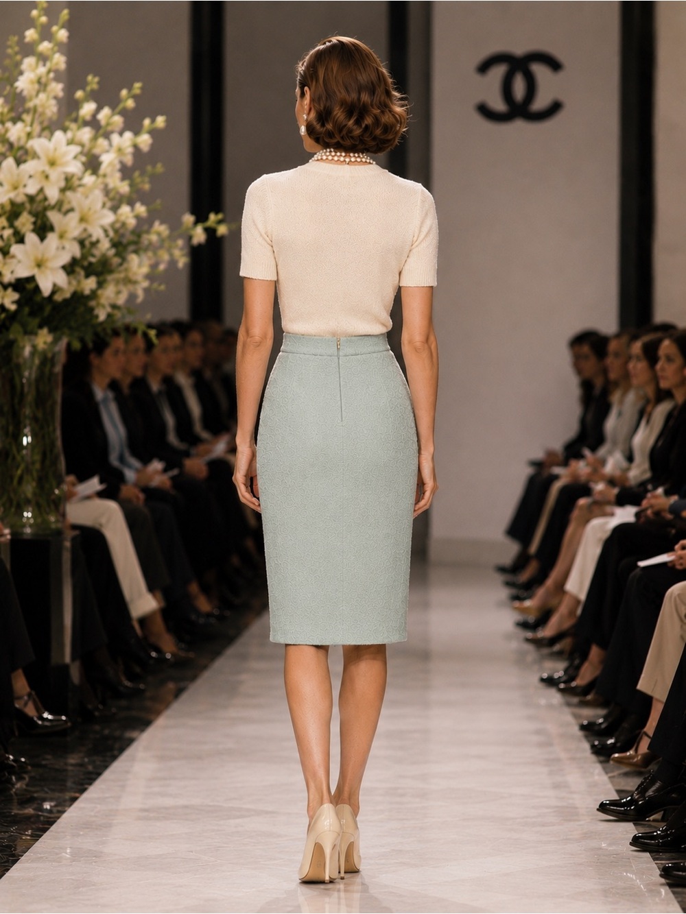 Chanel Vintage 1999 Cruise Aqua Seafoam Pencil Skirt FR44 US12 Silk Lined - Picture 9 of 10